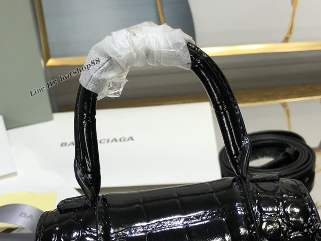 Balenciaga專櫃爆款升級版黑槍鱷魚紋沙漏包 巴黎世家mini Hourglass沙漏包 fyj1110